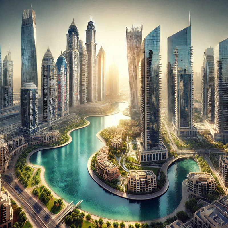 An image of JLT during the day time showing some of the main buildings in the area