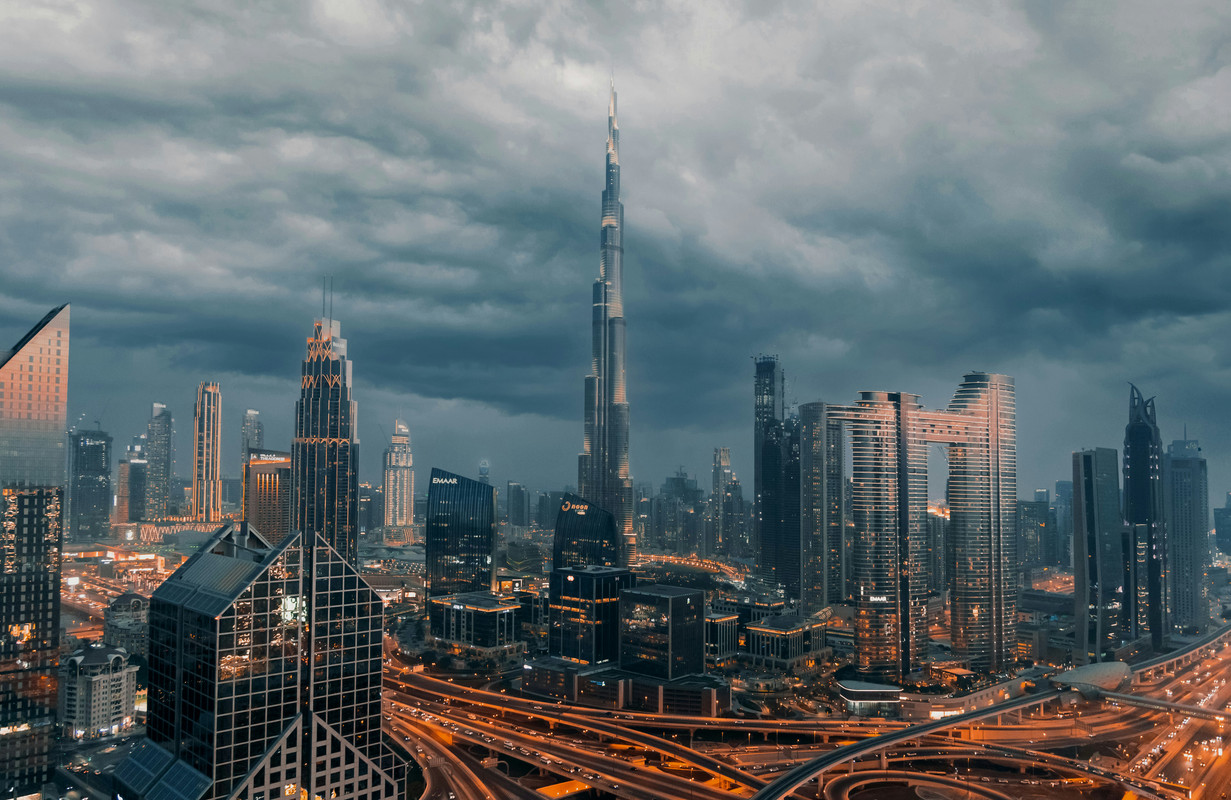 Dubai Skyline with Burj Khalifa on a cloudy afternoon