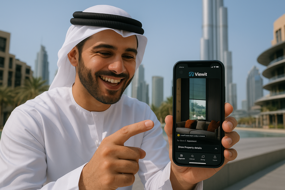 A happy UAE national with the viewit app scrolling and enjoying it!