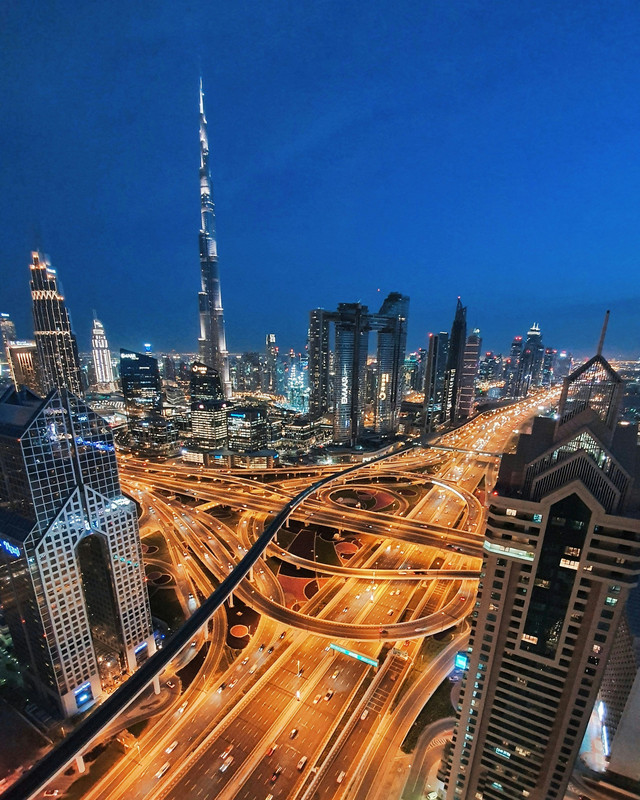 An image of downtown Dubai at night