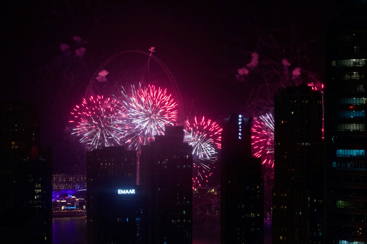 Dubai Marina fireworks in New Years Eve
