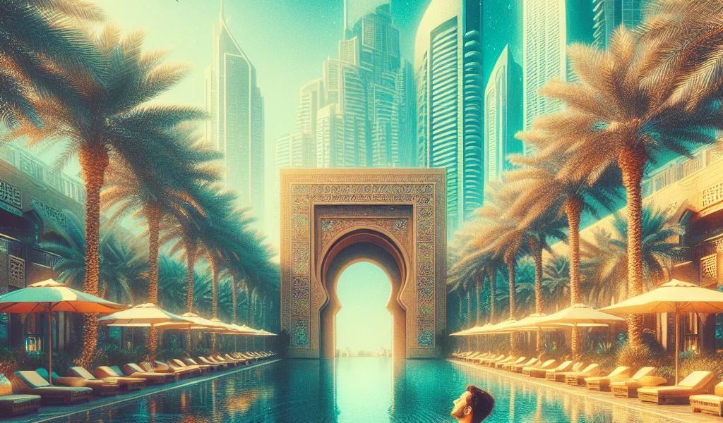 Digital art of a man relaxing at a spa in Dubai.