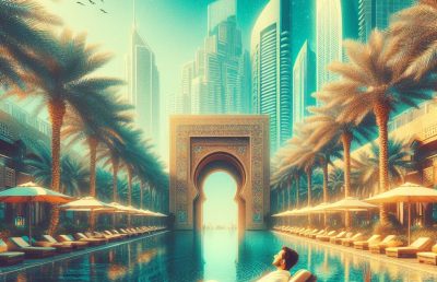 Digital art of a man relaxing at a spa in Dubai.