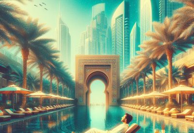 Digital art of a man relaxing at a spa in Dubai.